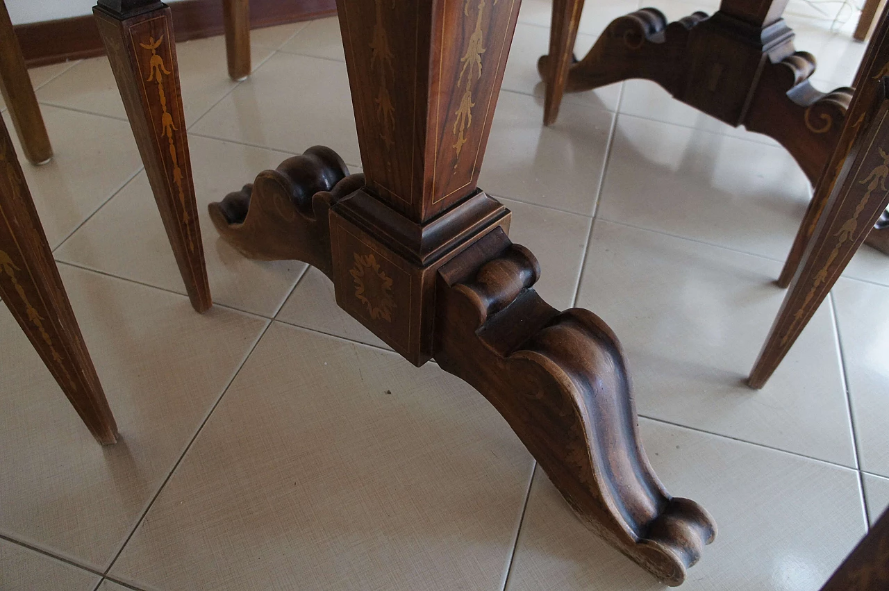 8 Chairs and extending walnut table with fine inlays, 1940s 17