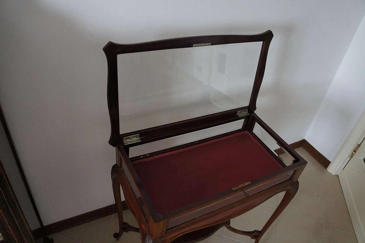 Tavolino Edoardiano in mogano con vetrina, fine '800 2