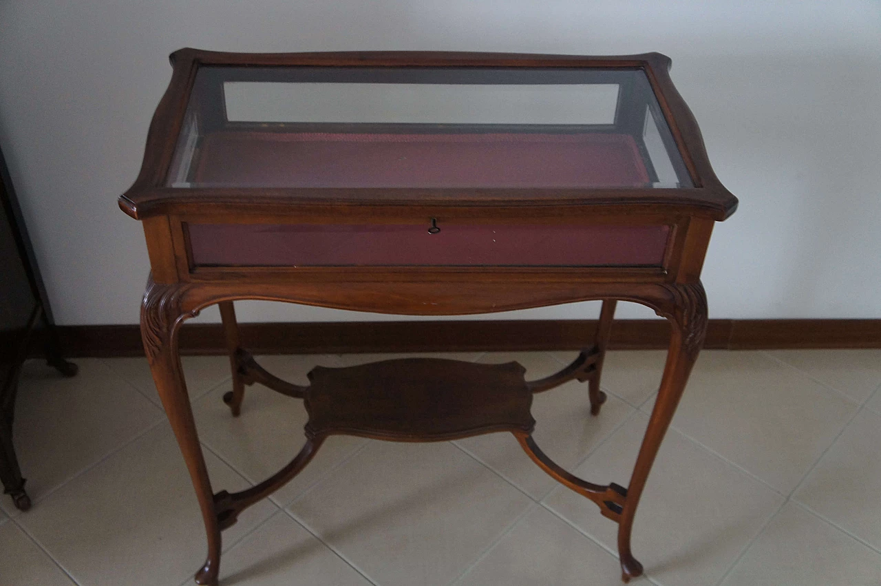 Tavolino Edoardiano in mogano con vetrina, fine '800 5