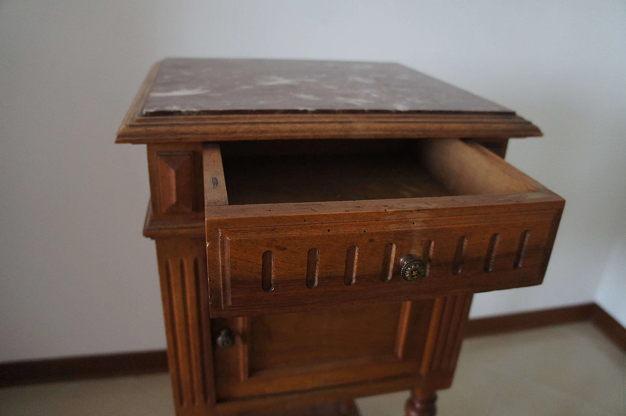 Comodino Napoleone III in legno con piano in marmo, fine '800 5