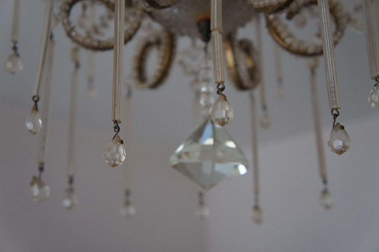 Lampadario con struttura dorata ed elementi in cristallo, fine '800 1