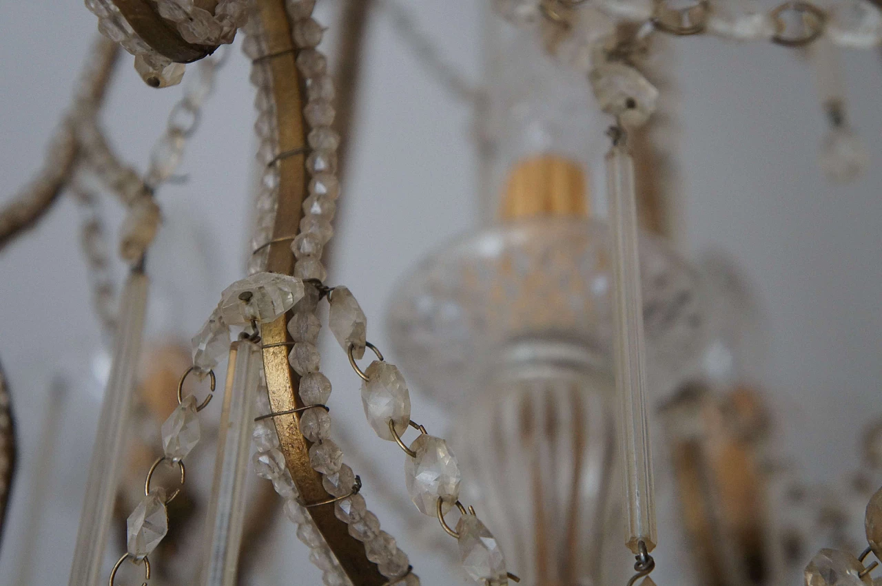 Lampadario con struttura dorata ed elementi in cristallo, fine '800 2