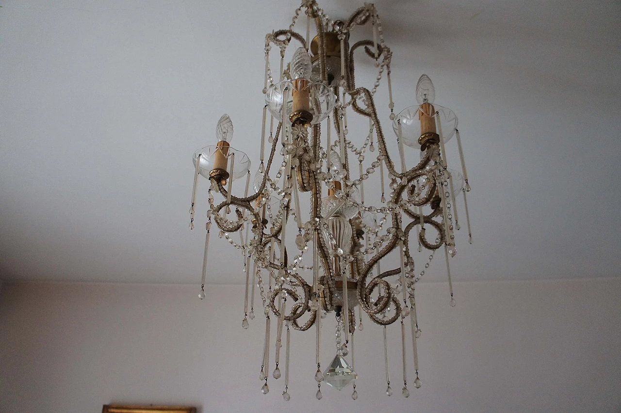 Lampadario con struttura dorata ed elementi in cristallo, fine '800 3