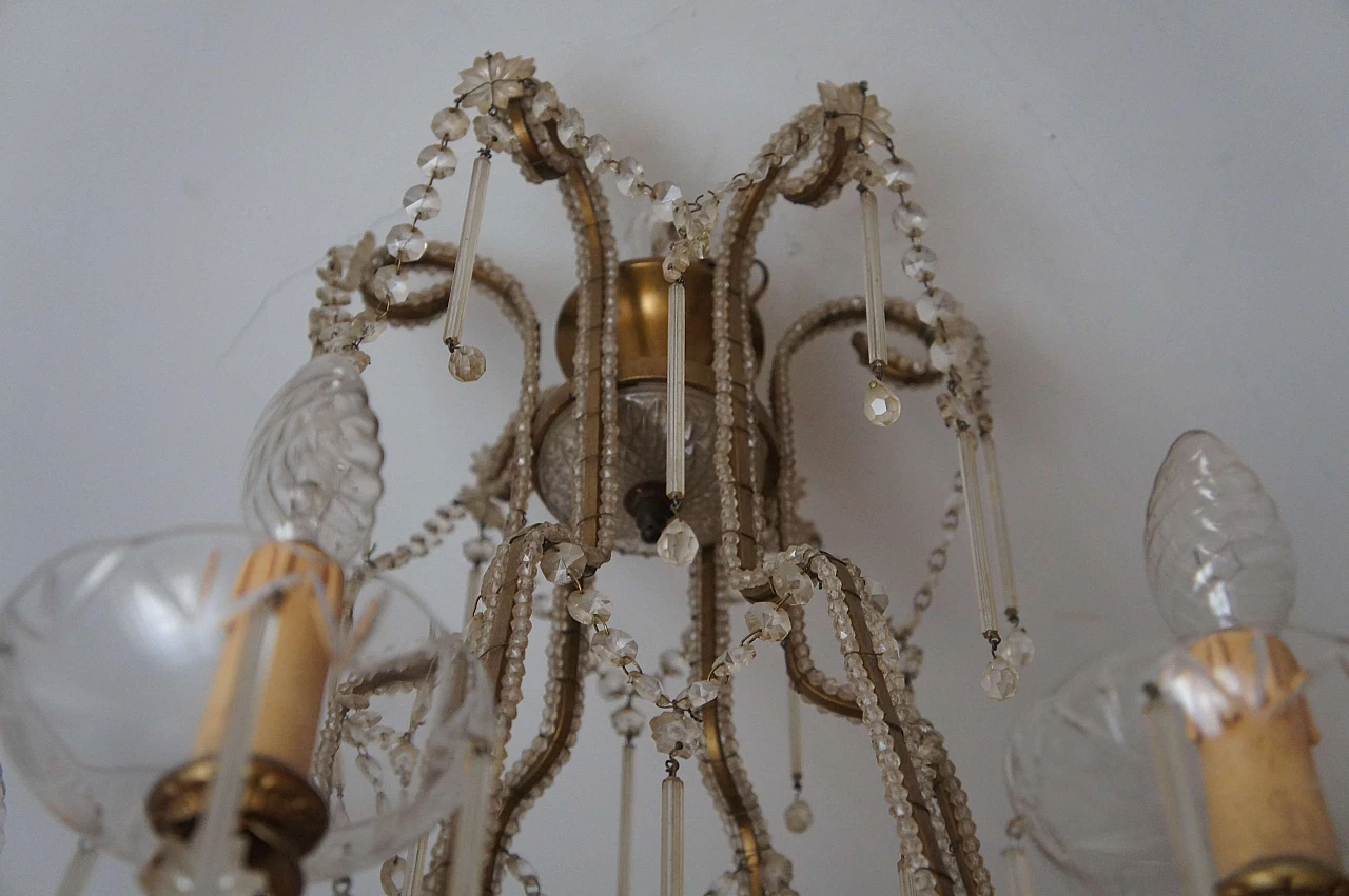 Lampadario con struttura dorata ed elementi in cristallo, fine '800 4