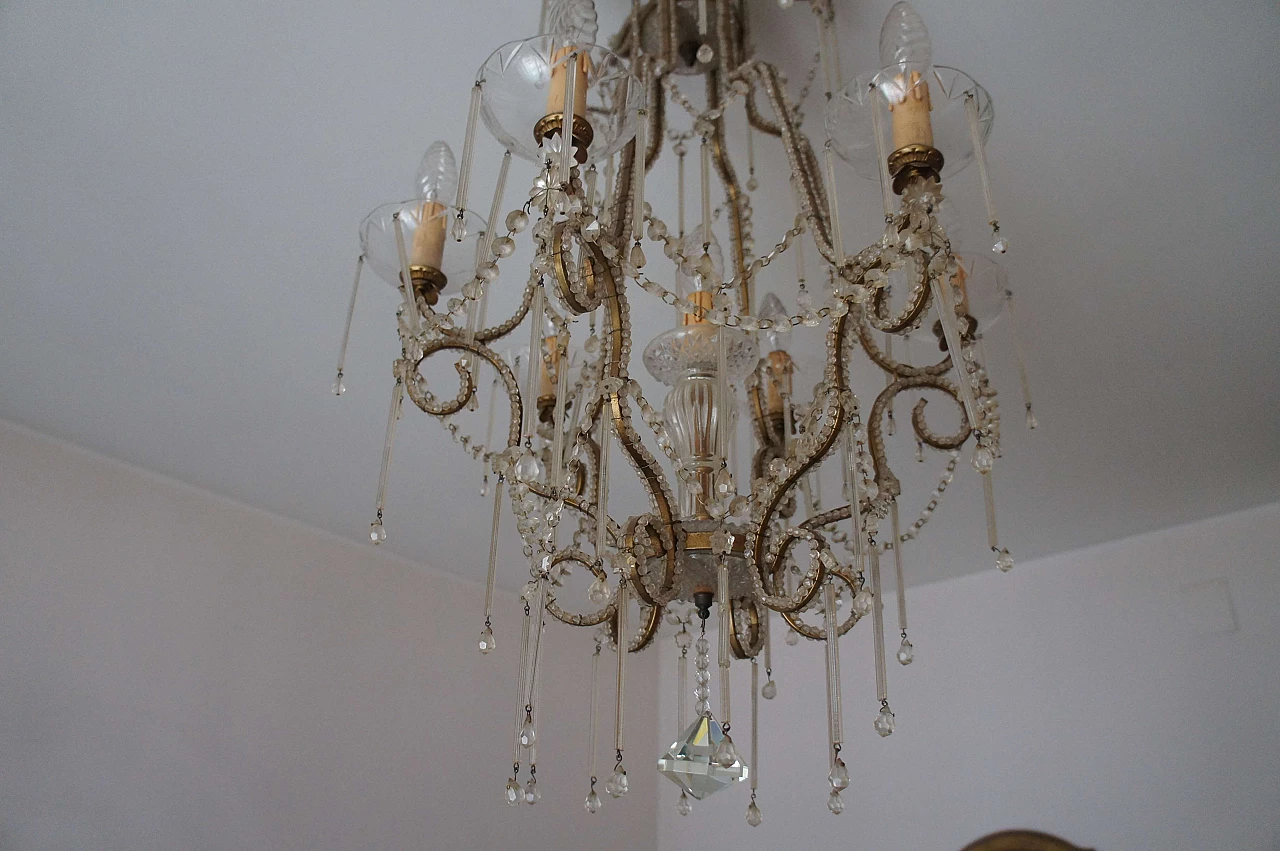 Lampadario con struttura dorata ed elementi in cristallo, fine '800 5