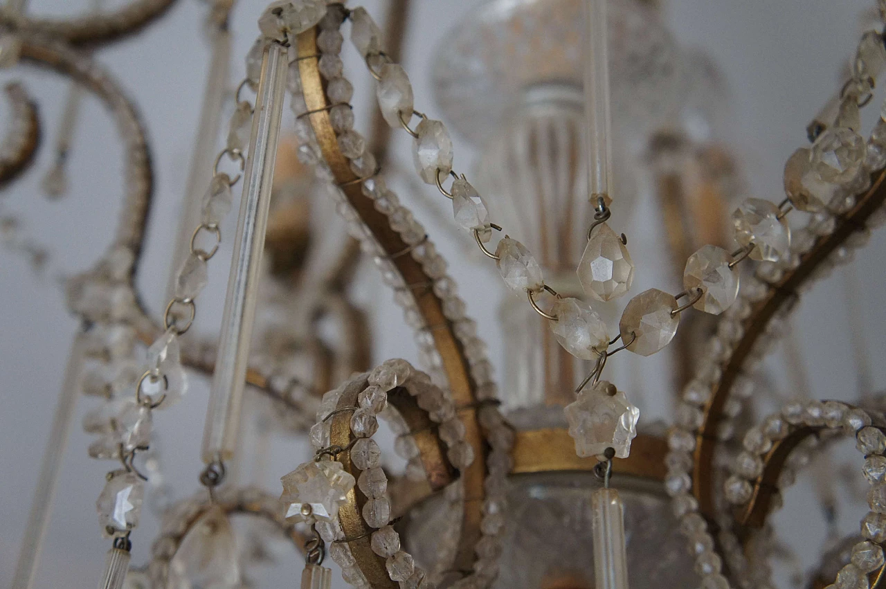 Lampadario con struttura dorata ed elementi in cristallo, fine '800 6