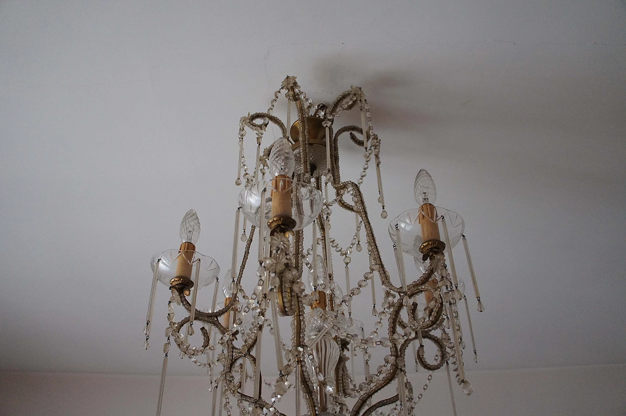 Lampadario con struttura dorata ed elementi in cristallo, fine '800 8