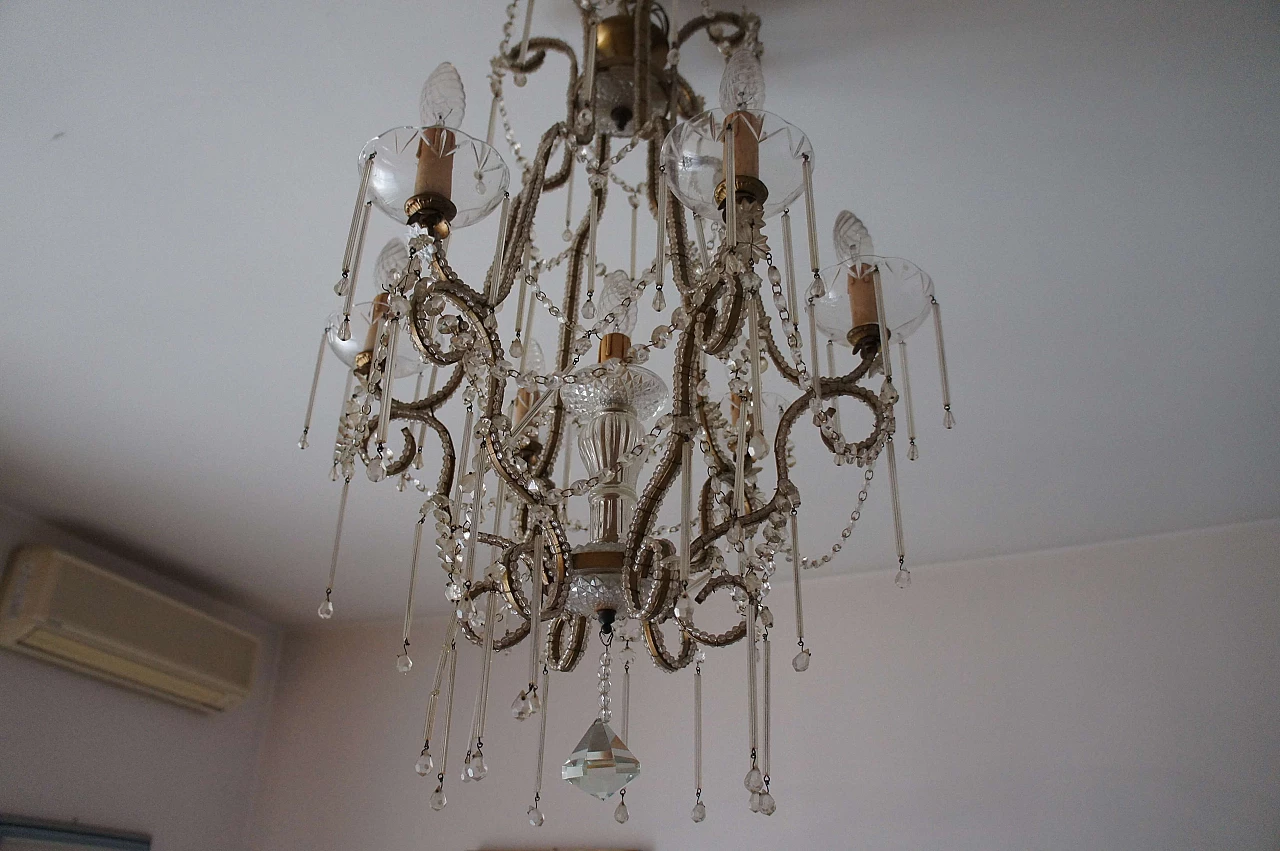 Lampadario con struttura dorata ed elementi in cristallo, fine '800 9