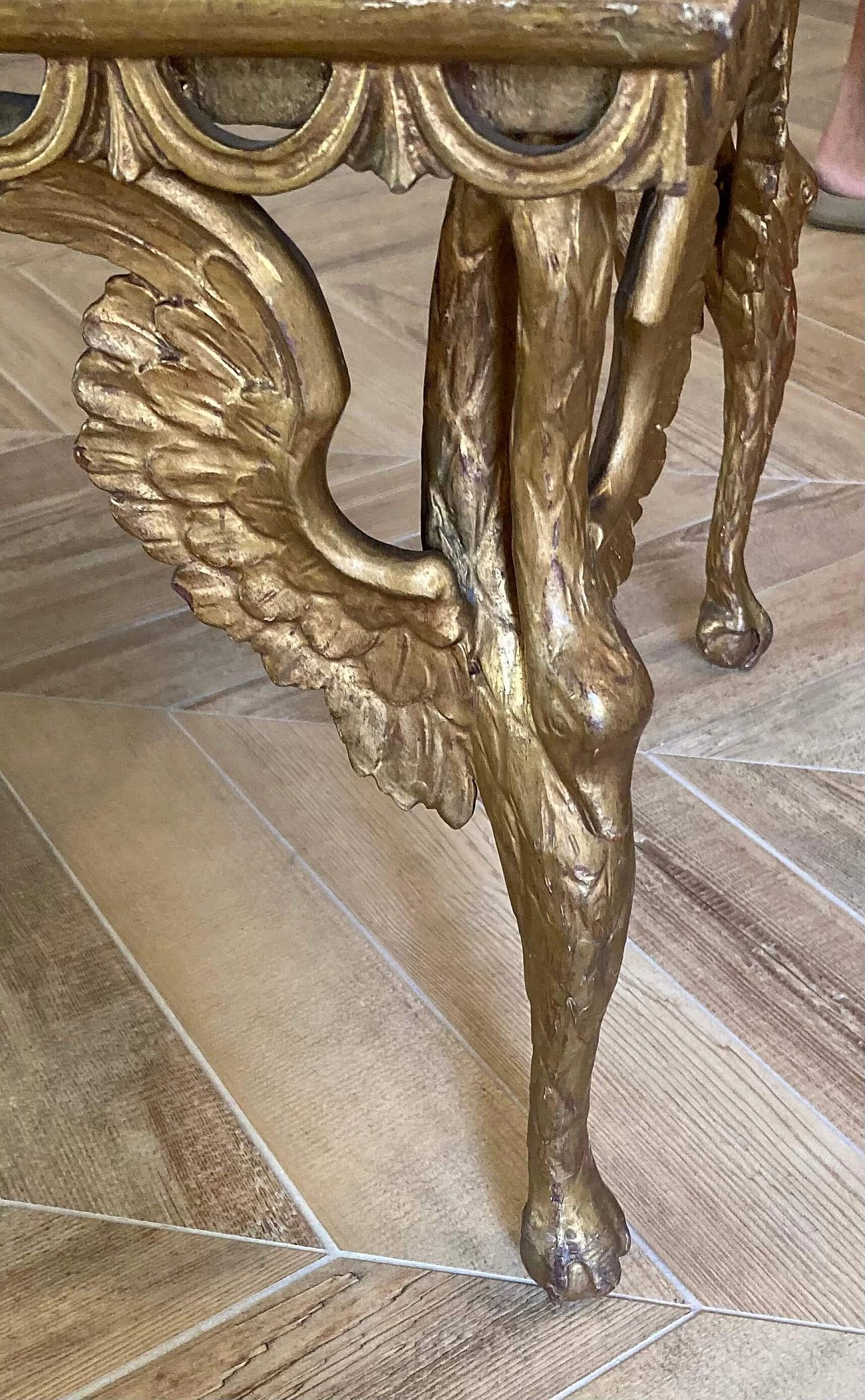 Tavolino in legno con piano in marmo Rosso Imperiale e Verde Alpi, '800 4