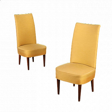 Coppia di sedie in legno tinto e tessuto giallo, anni '50