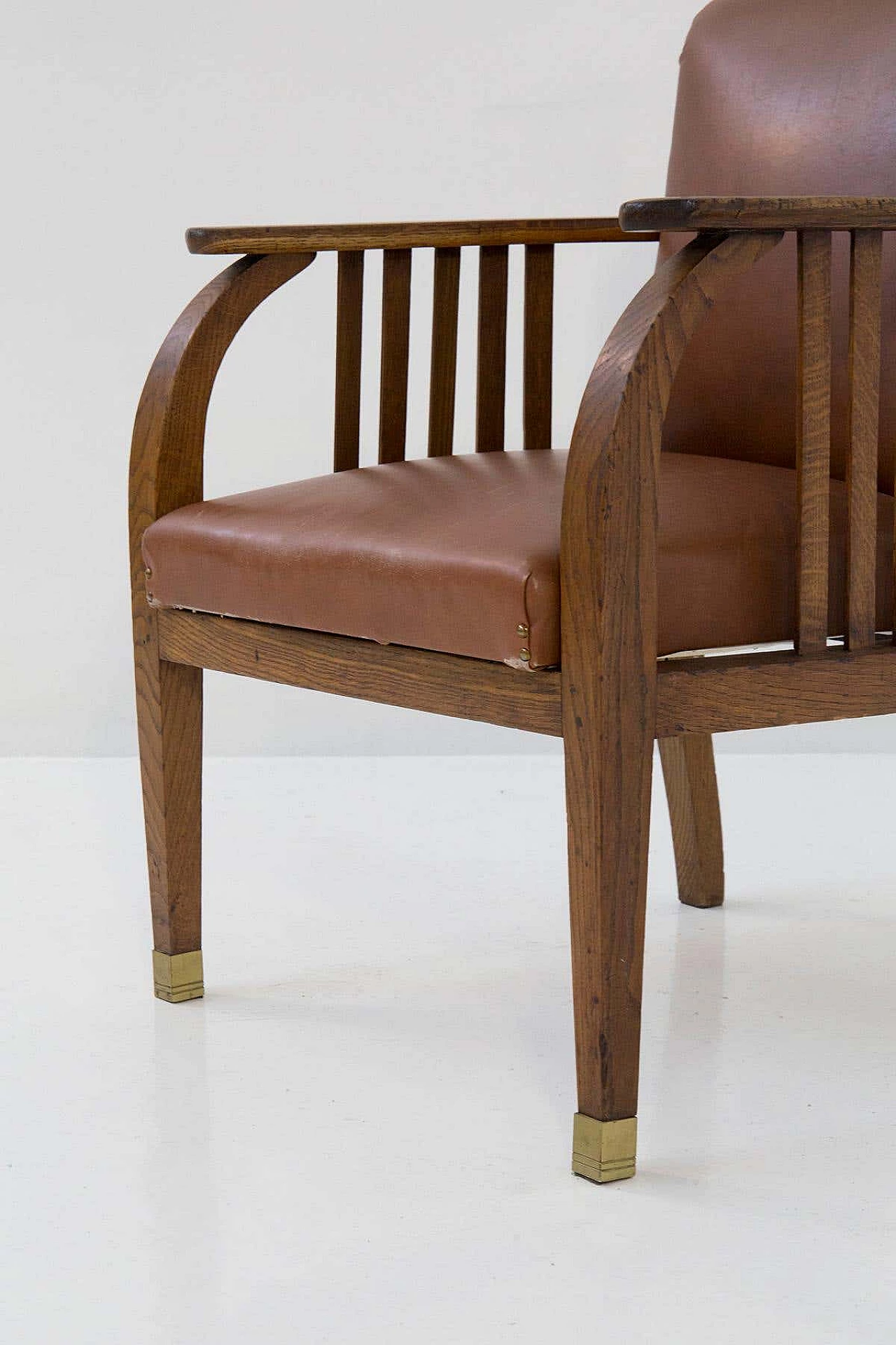 Eleg leather and wood armchair attributed to Jacob and Josef Kohn, 1920s 10