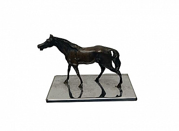 Bronze horse sculpture with chromed steel base
