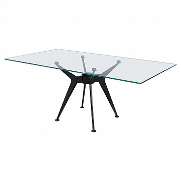 Glass and iron dining table attributed to Norman Foster, 1970s