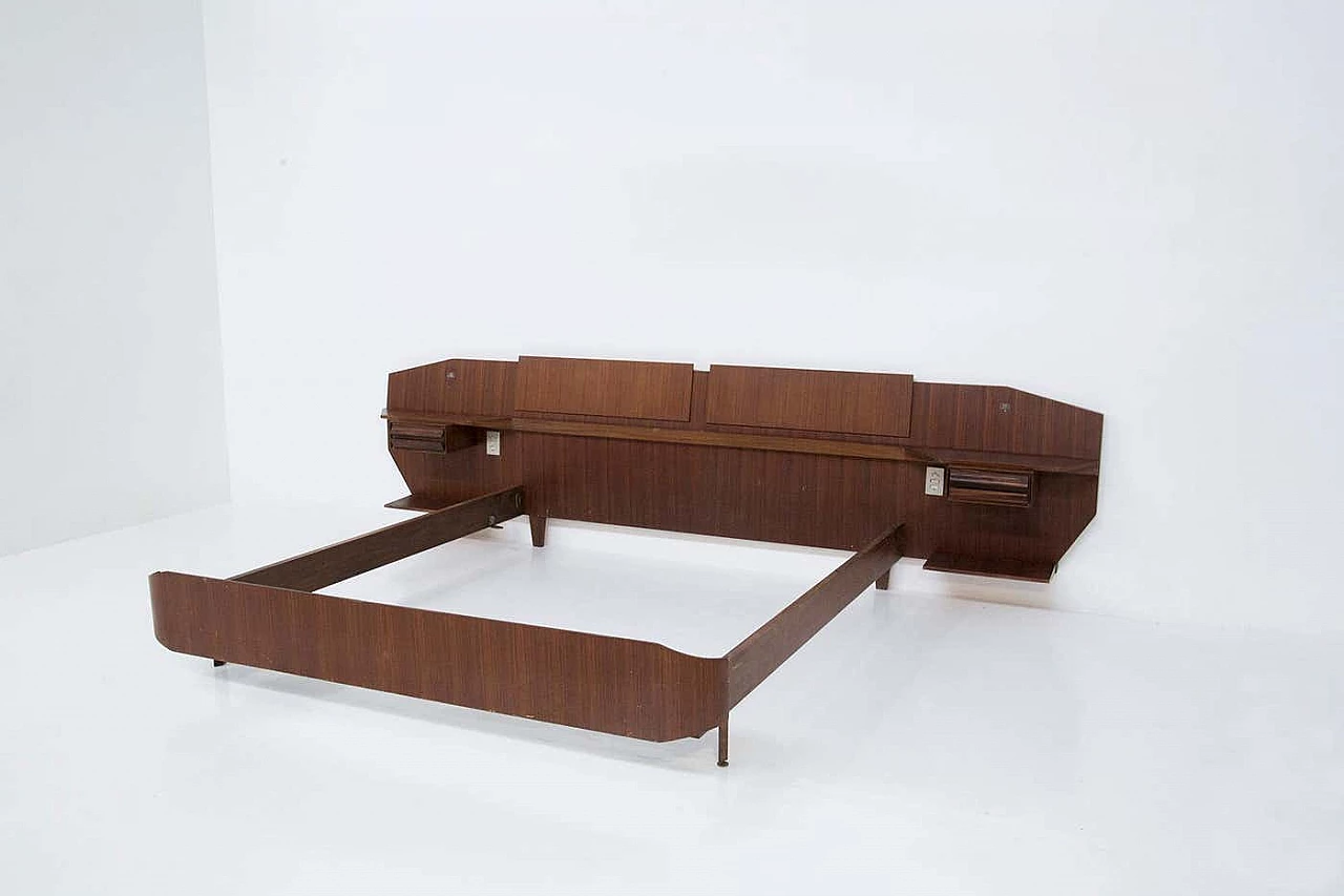 Wooden double bed with bedside tables attributed to Ico Parisi, 1950s 1