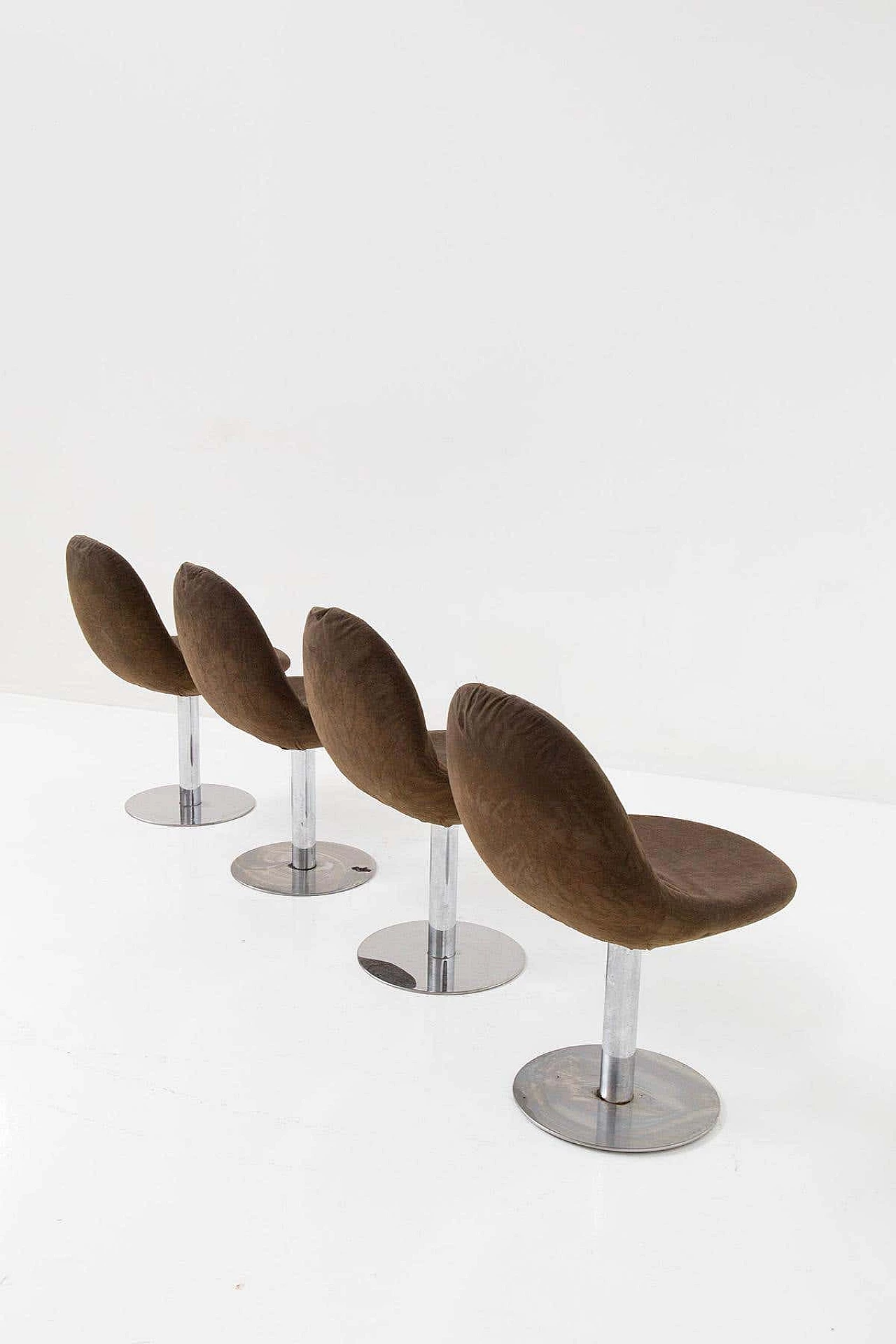 4 Space Age chairs in metal and velvet, 1970s 7