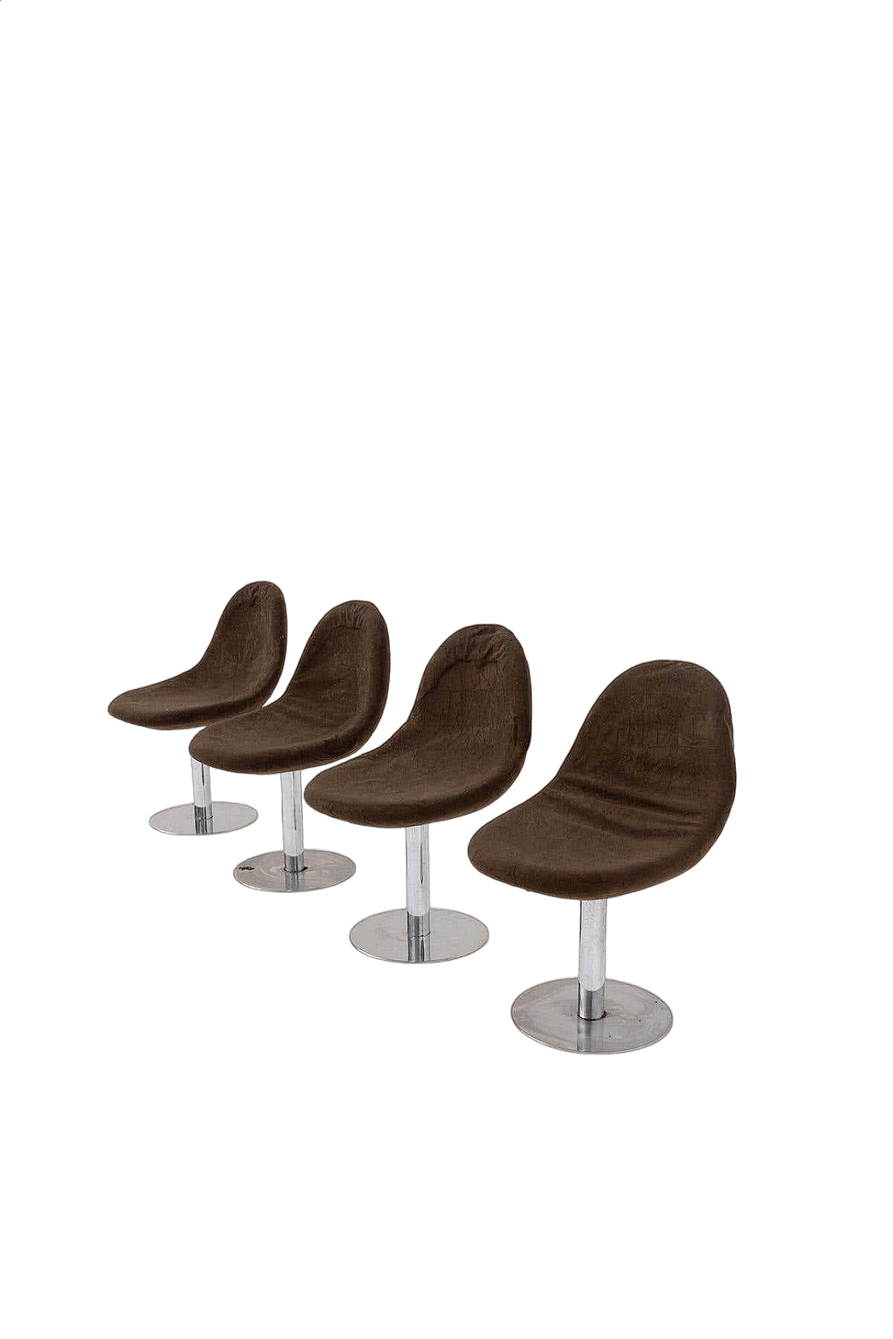 4 Space Age chairs in metal and velvet, 1970s 9