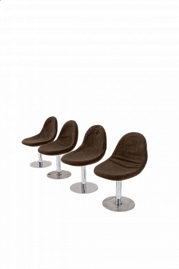 4 Space Age chairs in metal and velvet, 1970s