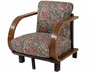 Art Deco wood and floral fabric armchair, 1930s
