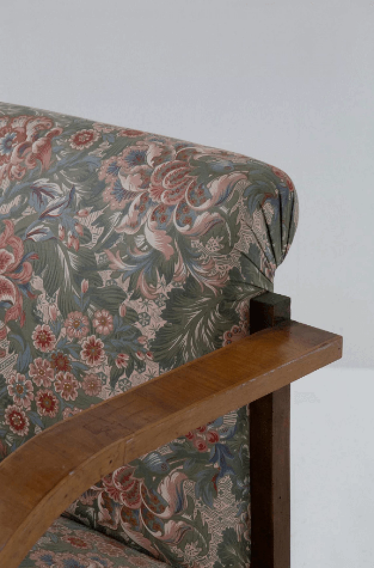 Art Deco wood and floral fabric armchair, 1930s 3