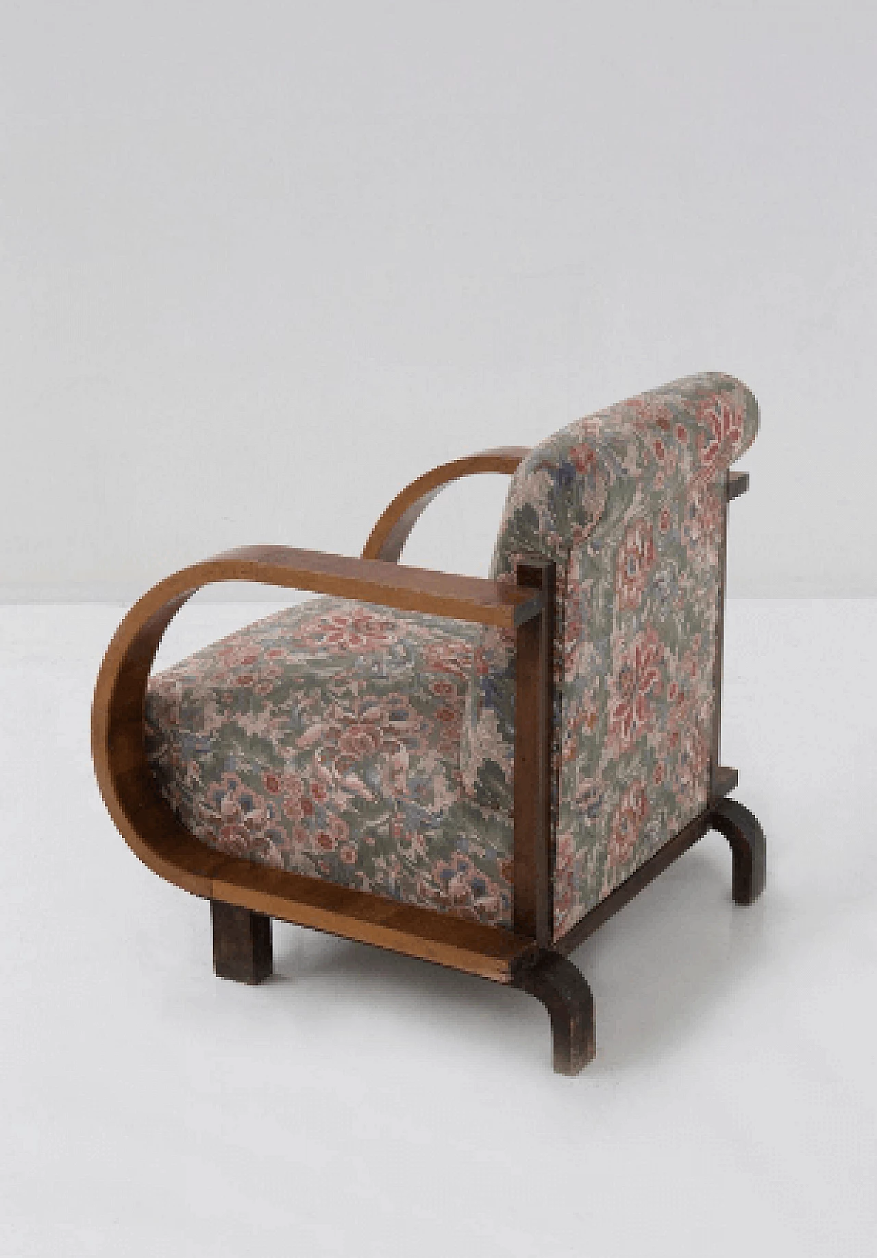 Art Deco wood and floral fabric armchair, 1930s 4