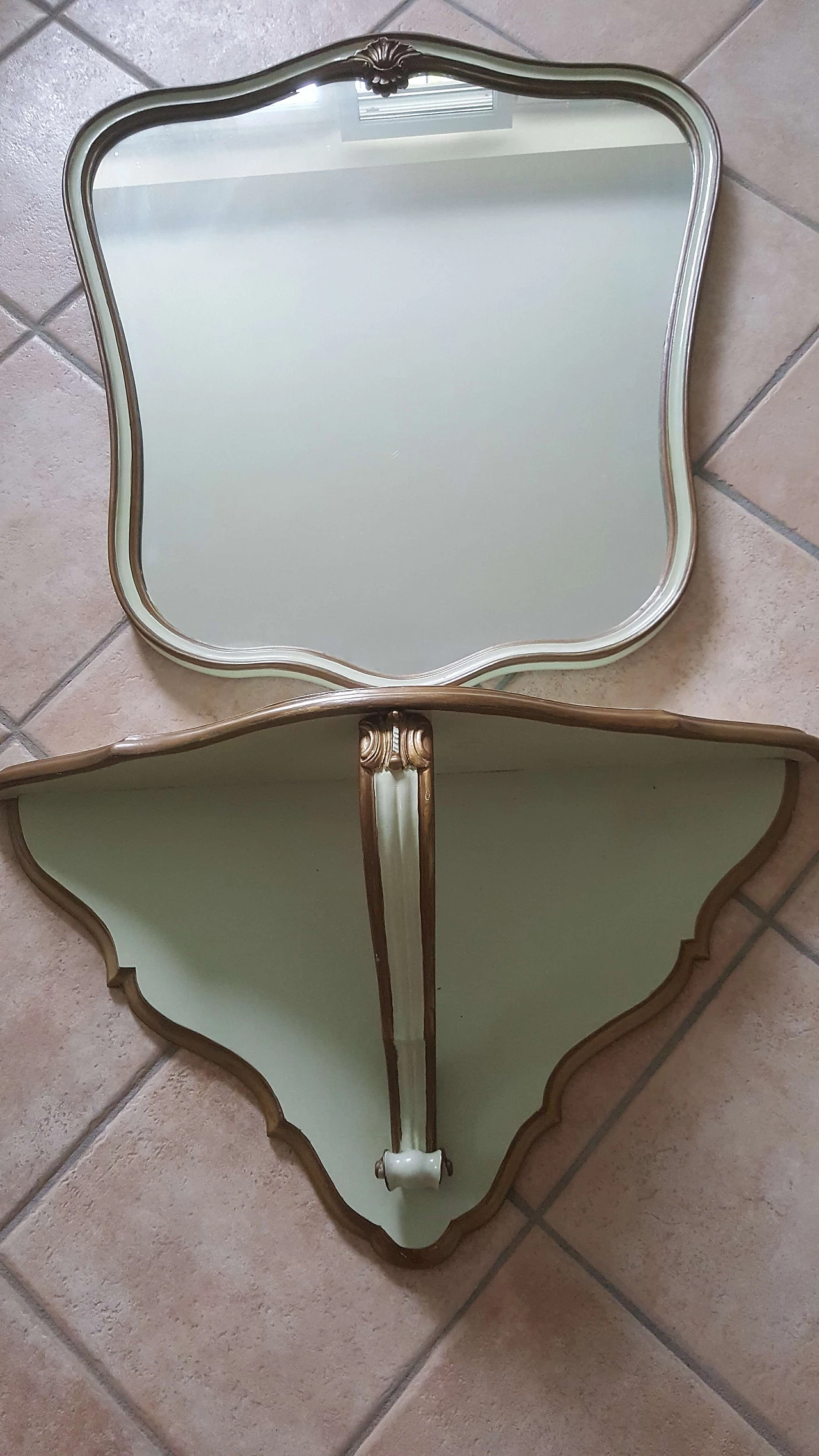 Specchiera da parete con mensola in legno, anni '50 1