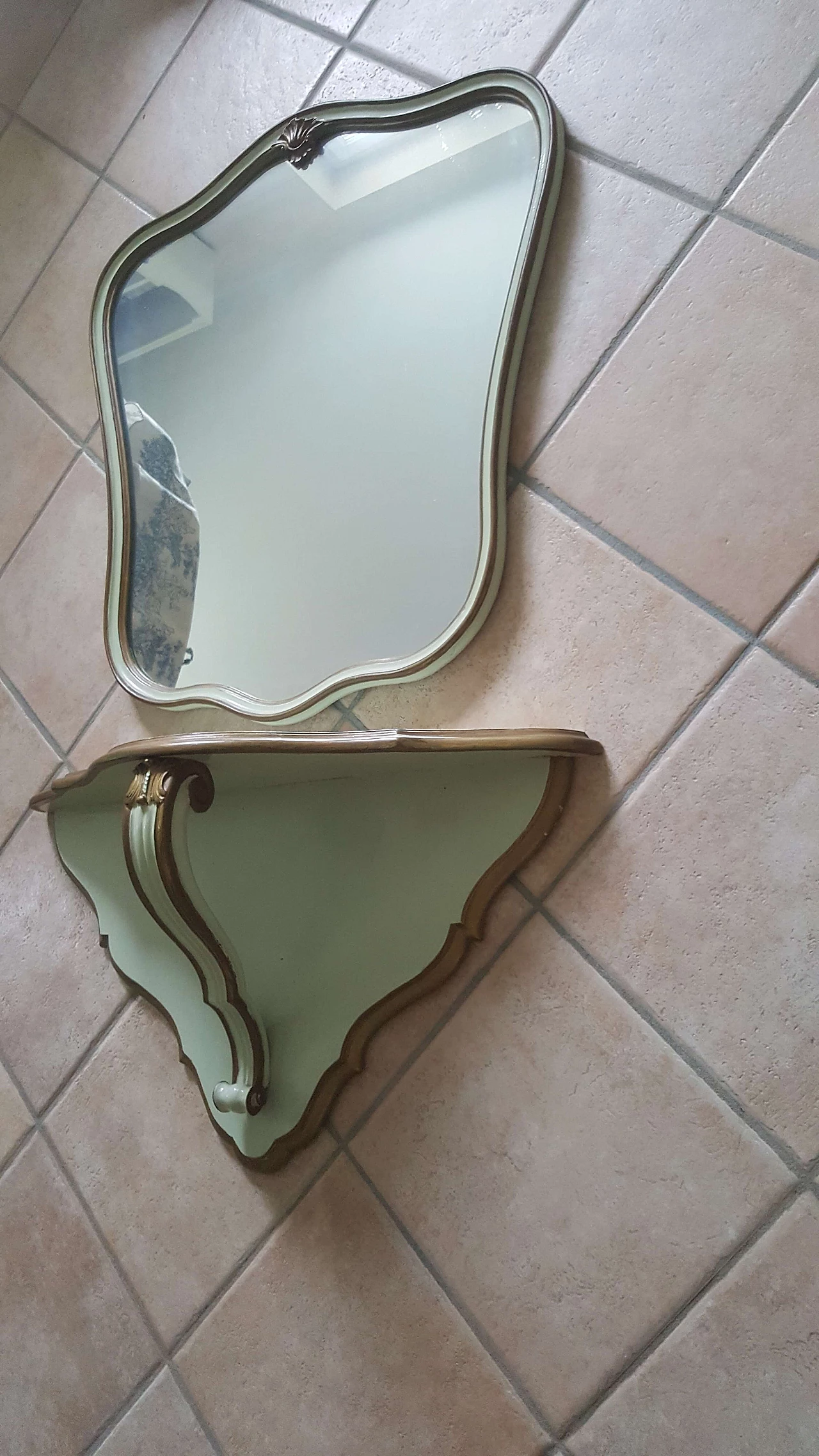 Specchiera da parete con mensola in legno, anni '50 2
