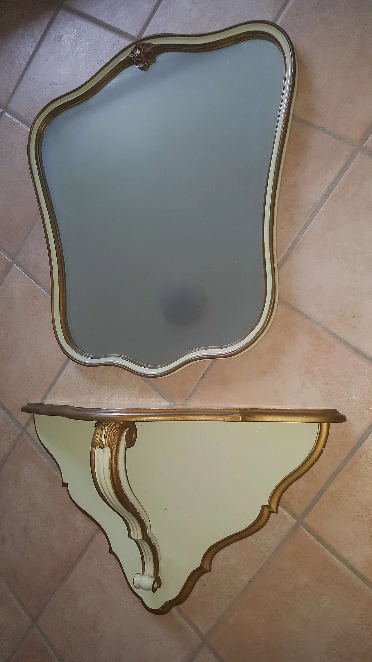 Specchiera da parete con mensola in legno, anni '50 5