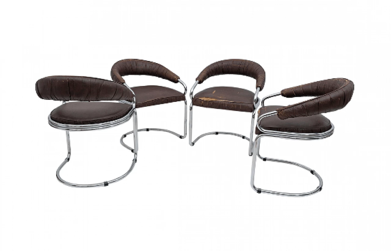4 Chairs in chromed metal and faux leather by Giotto Stoppino for Kartell, 1970s 1