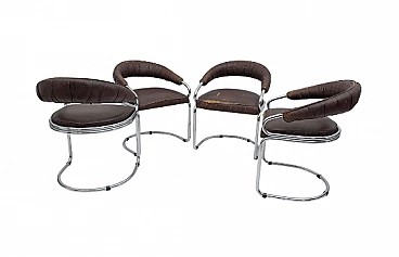 4 Chairs in chromed metal and faux leather by Giotto Stoppino for Kartell, 1970s