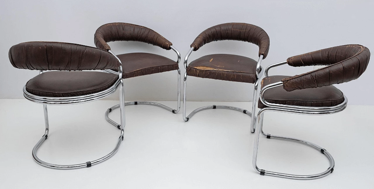 4 Chairs in chromed metal and faux leather by Giotto Stoppino for Kartell, 1970s 2