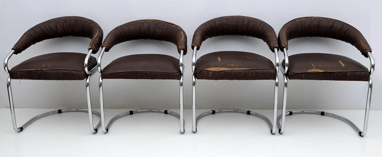 4 Chairs in chromed metal and faux leather by Giotto Stoppino for Kartell, 1970s 3