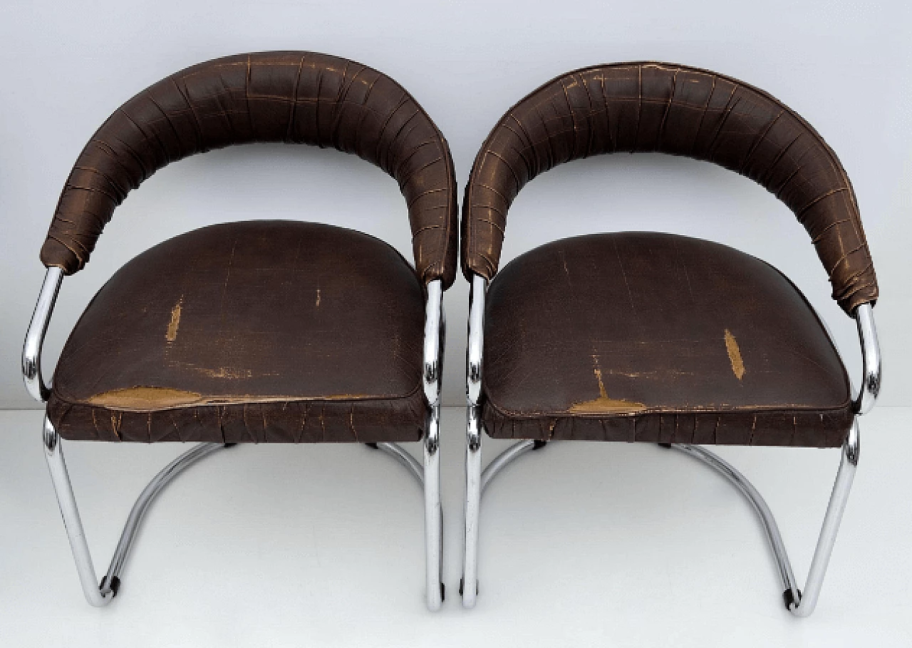 4 Chairs in chromed metal and faux leather by Giotto Stoppino for Kartell, 1970s 5