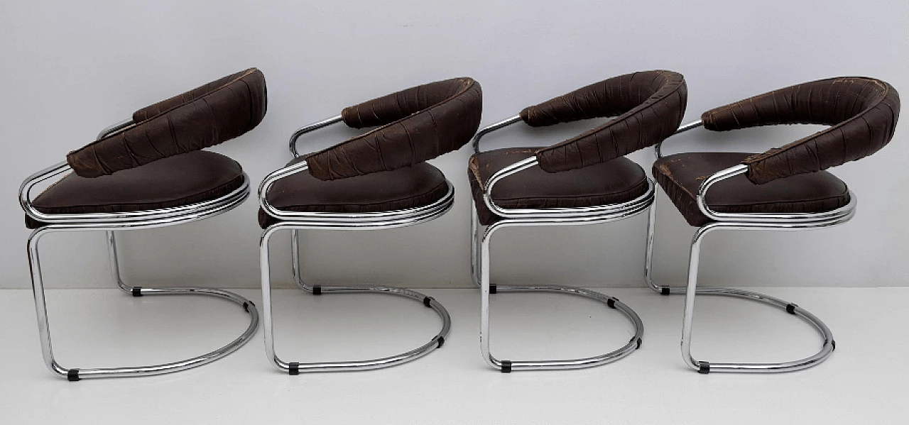 4 Chairs in chromed metal and faux leather by Giotto Stoppino for Kartell, 1970s 8