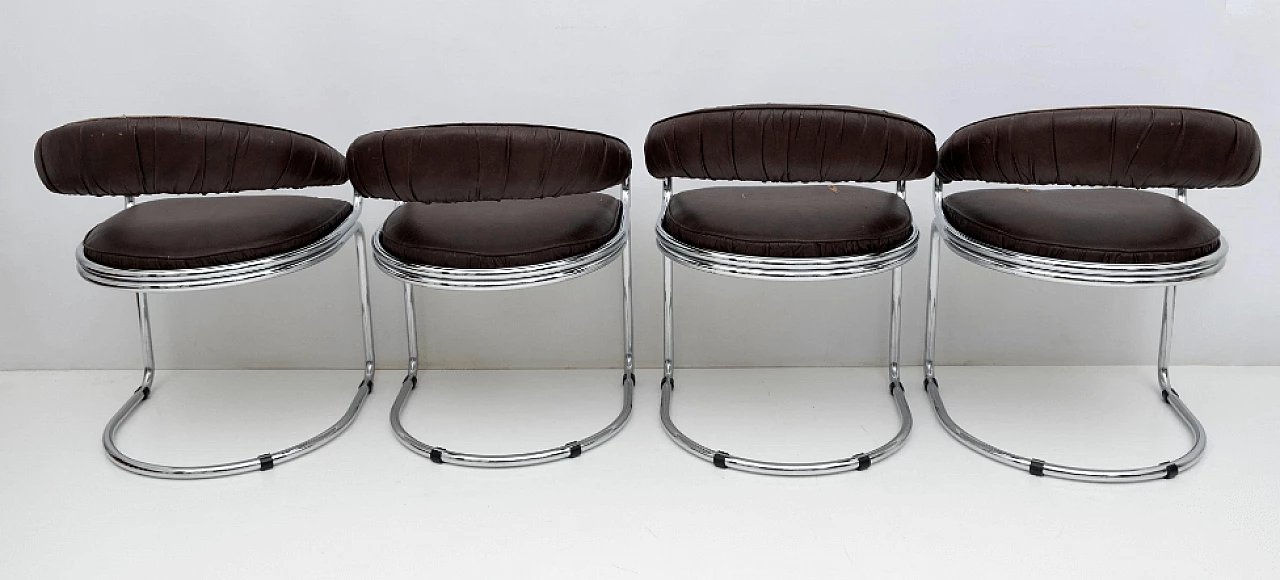 4 Chairs in chromed metal and faux leather by Giotto Stoppino for Kartell, 1970s 10