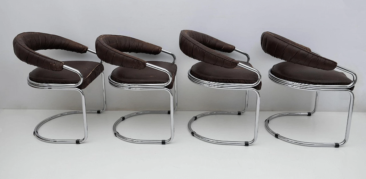 4 Chairs in chromed metal and faux leather by Giotto Stoppino for Kartell, 1970s 12