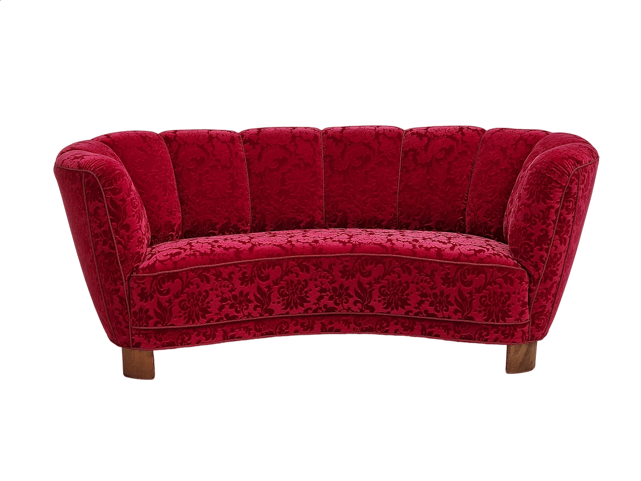 Danish three-seater Banana sofa in cherry-coloured fabric, 1960s 17