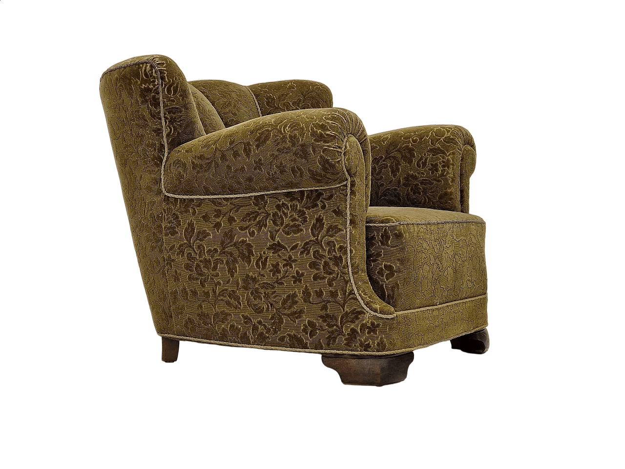 Poltrona danese in tessuto verde con molle in ottone, anni '50 16