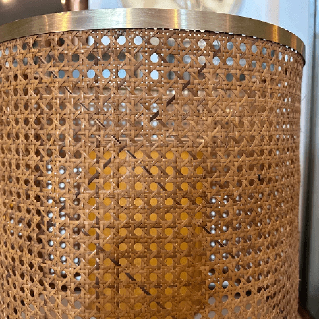 Lampada da tavolo in ottone, vetro tartarugato e paglia di Vienna, anni '70 5