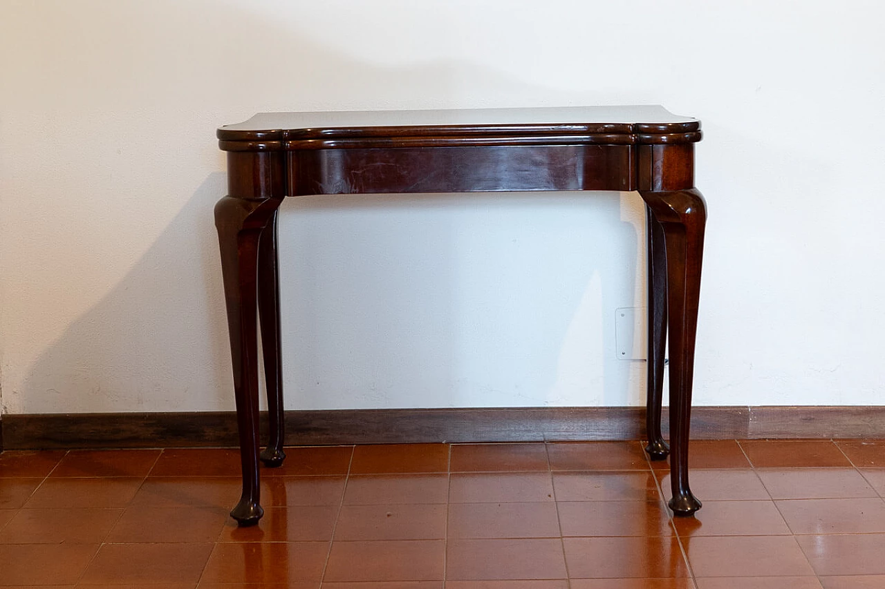 Tavolino da gioco in legno con gambe cabriole, anni '40 1