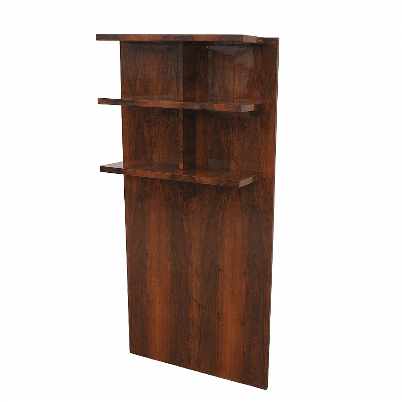 Wall-mounted walnut bookcase with three shelves, 1930s 1