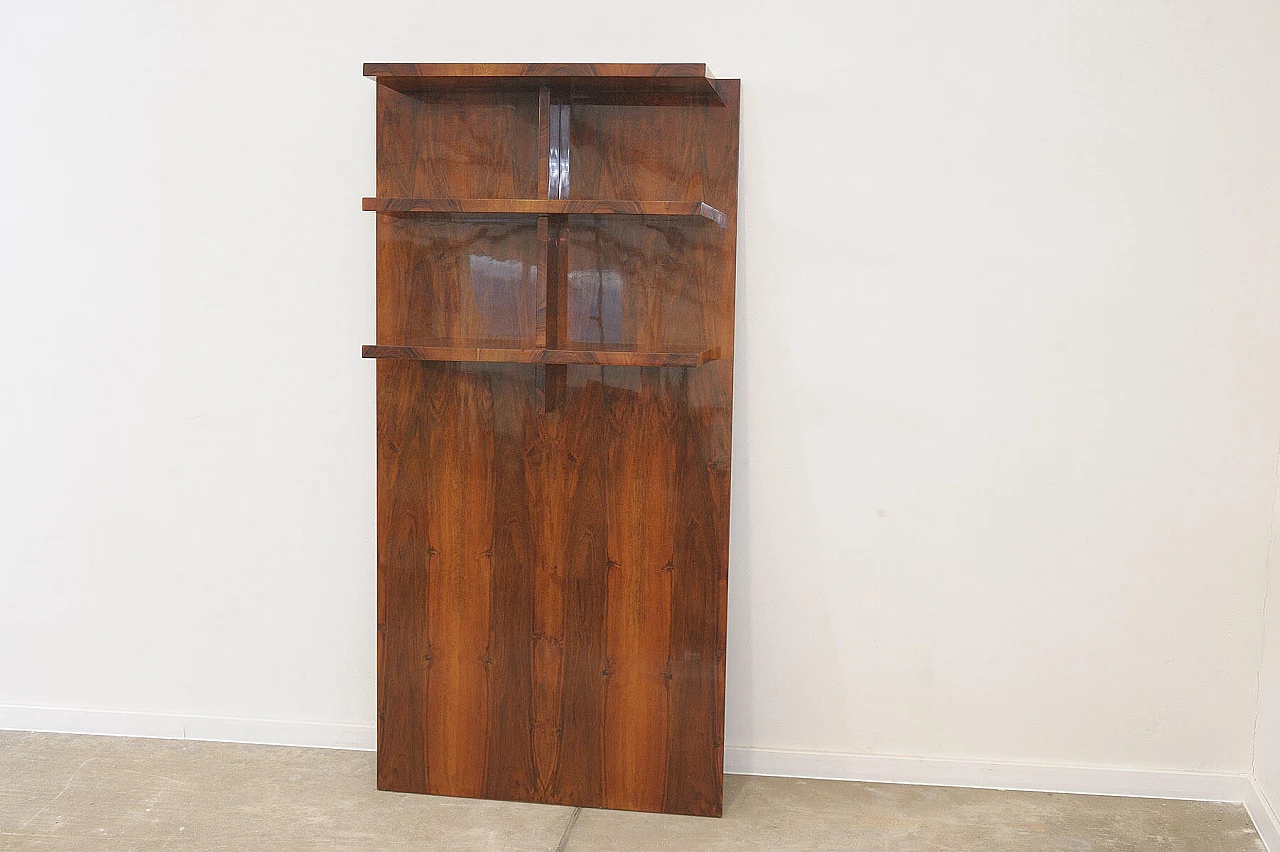 Wall-mounted walnut bookcase with three shelves, 1930s 2