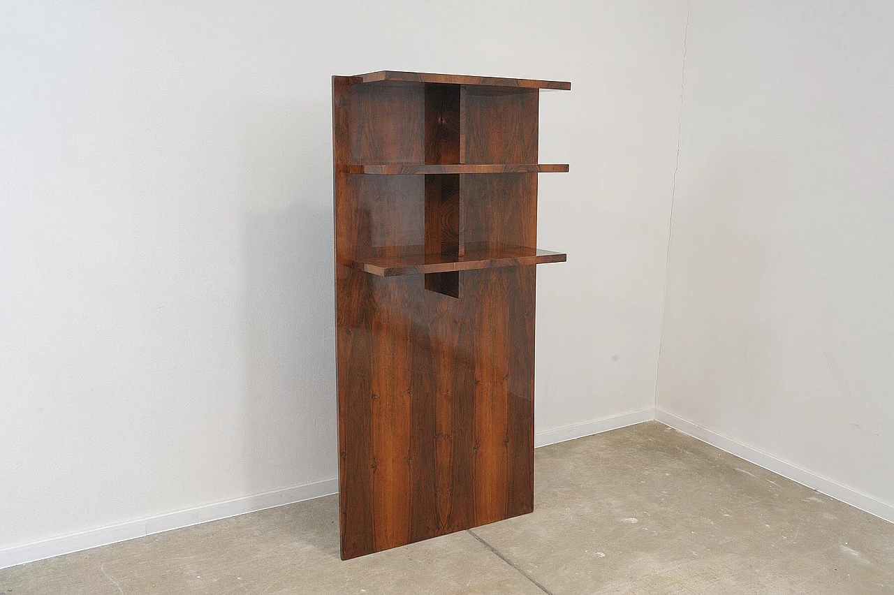 Wall-mounted walnut bookcase with three shelves, 1930s 4