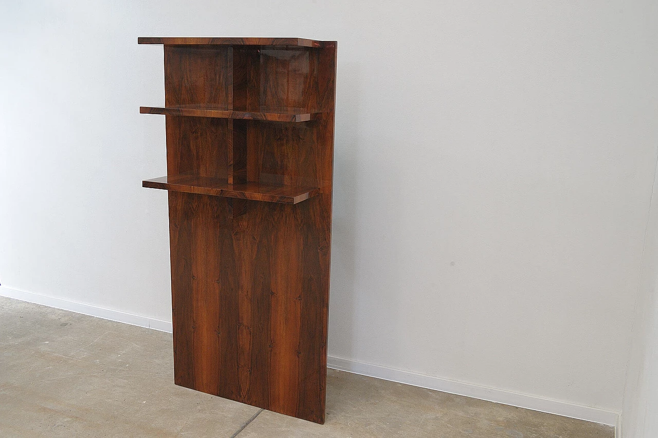 Wall-mounted walnut bookcase with three shelves, 1930s 5