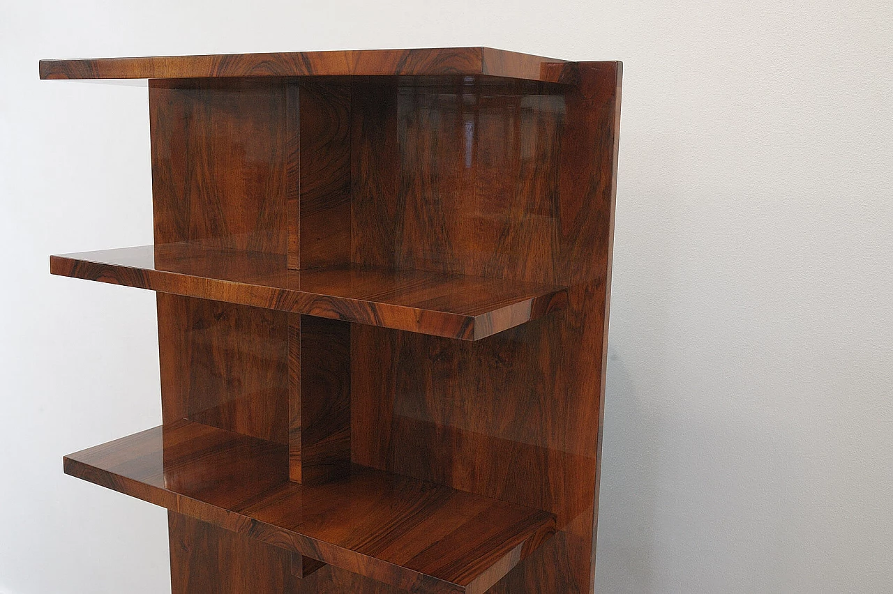 Wall-mounted walnut bookcase with three shelves, 1930s 6