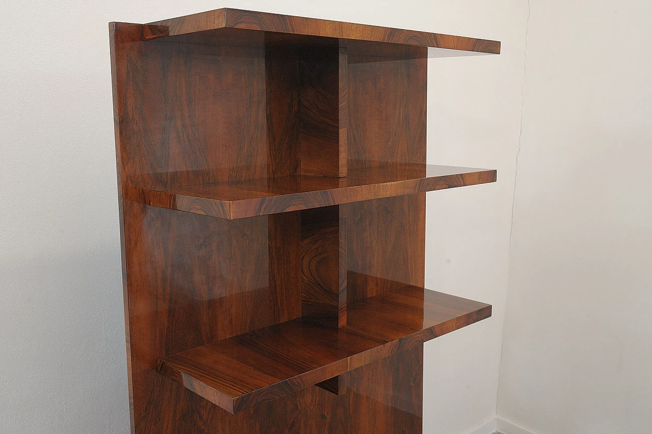 Wall-mounted walnut bookcase with three shelves, 1930s 7