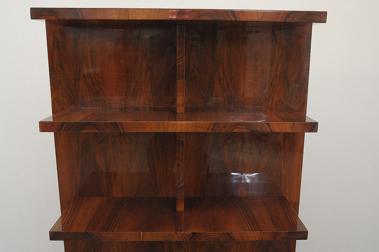 Wall-mounted walnut bookcase with three shelves, 1930s 8