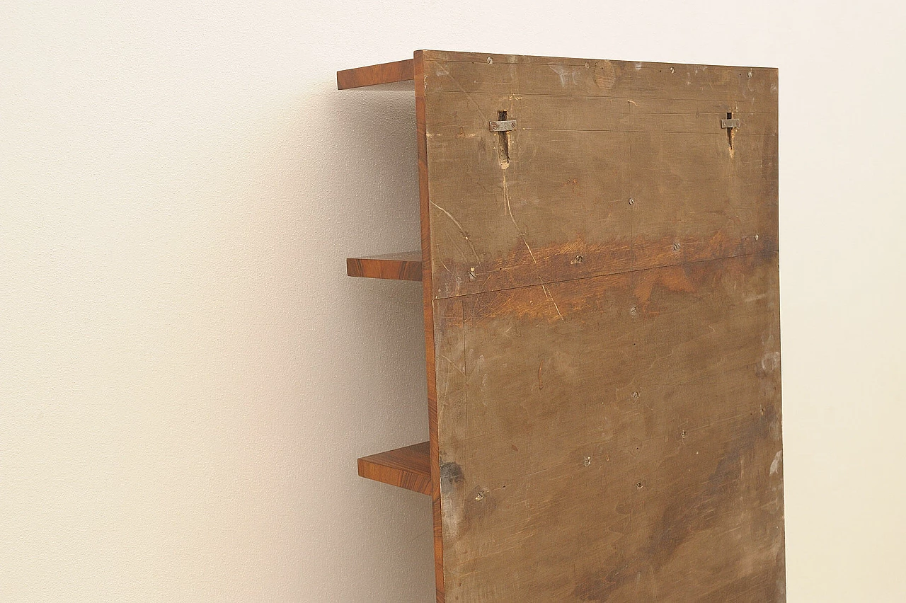 Wall-mounted walnut bookcase with three shelves, 1930s 10