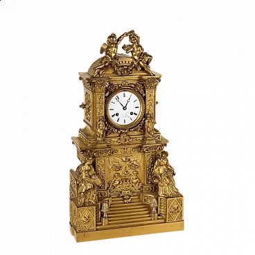 Gilded and chiselled bronze table clock, mid-19th century