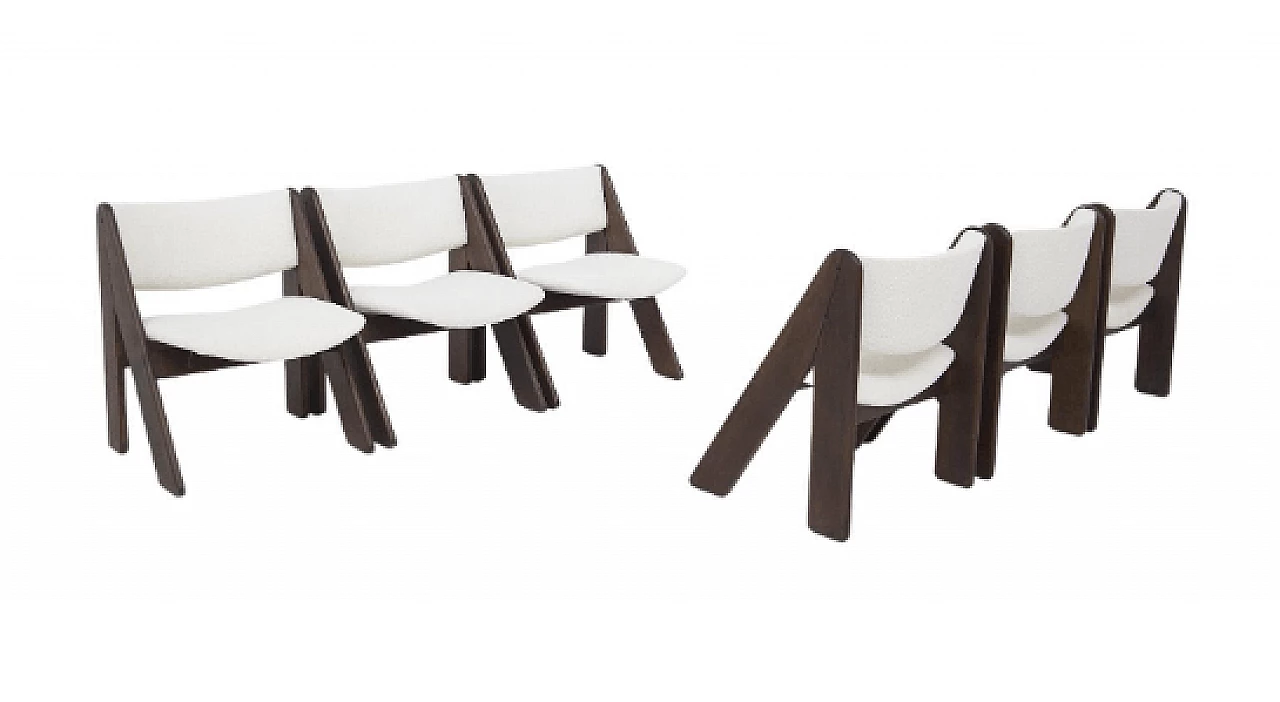 6 Chairs in wood and white bouclé by Gigi Sabadin for Stilwood, 1970s 1