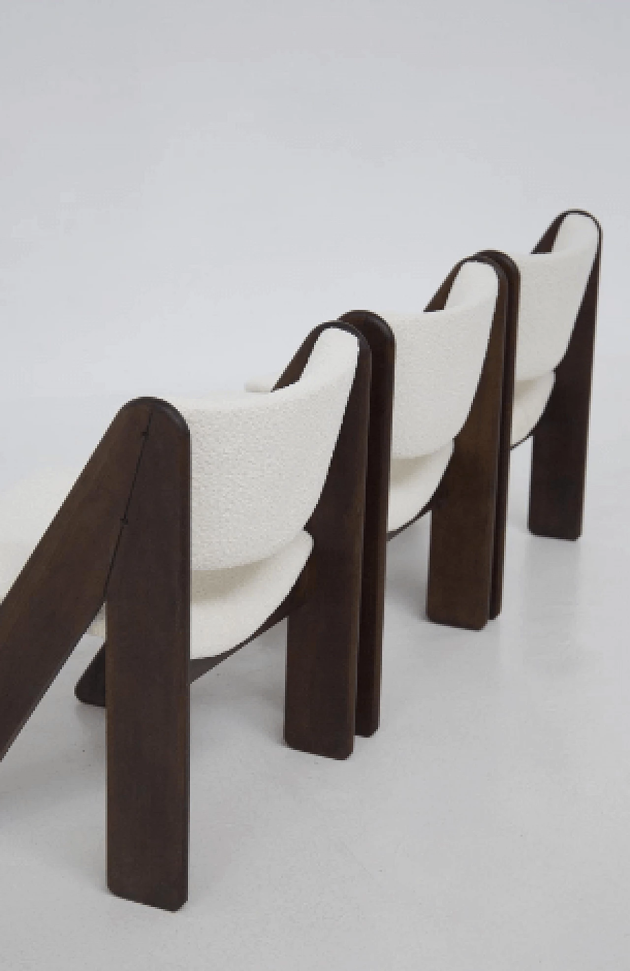6 Chairs in wood and white bouclé by Gigi Sabadin for Stilwood, 1970s 2